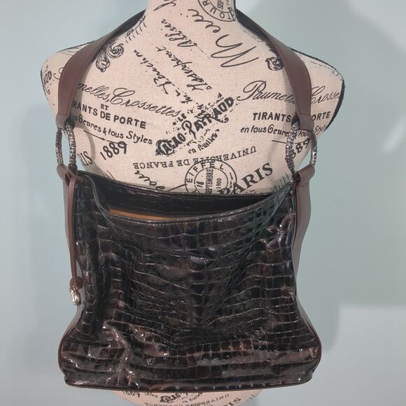 Brighton CHER Croc Patent Leather Brown Shoulder Bag purse - Picture 1 of 5